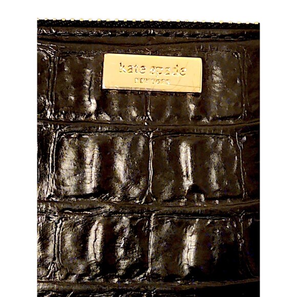 Kate Spade NY Faux Croc Black Leather Wallet Neda Designer Zip Around Long Coin - Picture 2 of 7